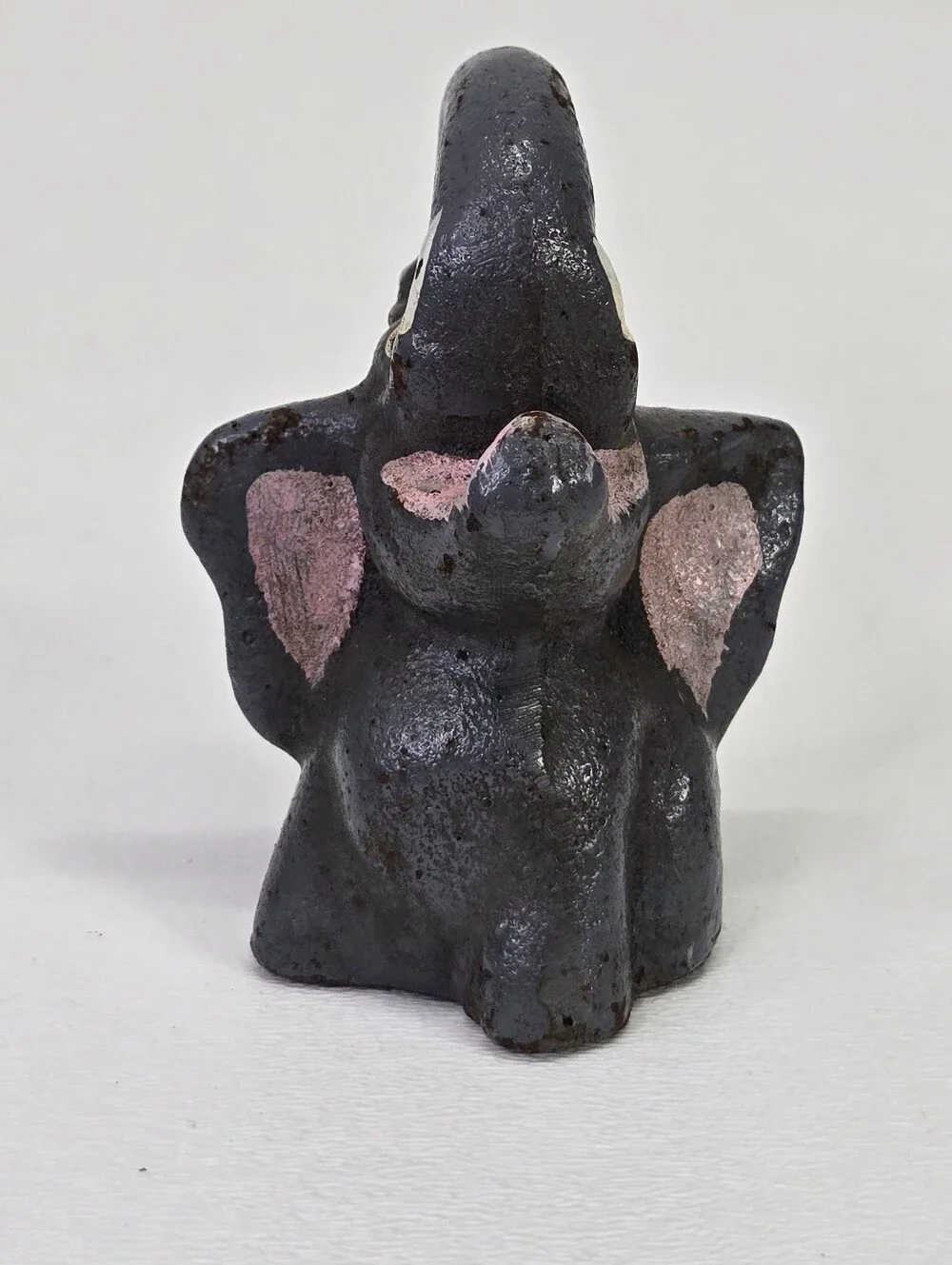 VTG Cast Iron Elephant Bottle Opener‎ Figural Paperweight Trunk Up Pink Mouth #1
